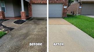 Driveway before and after pressure washing